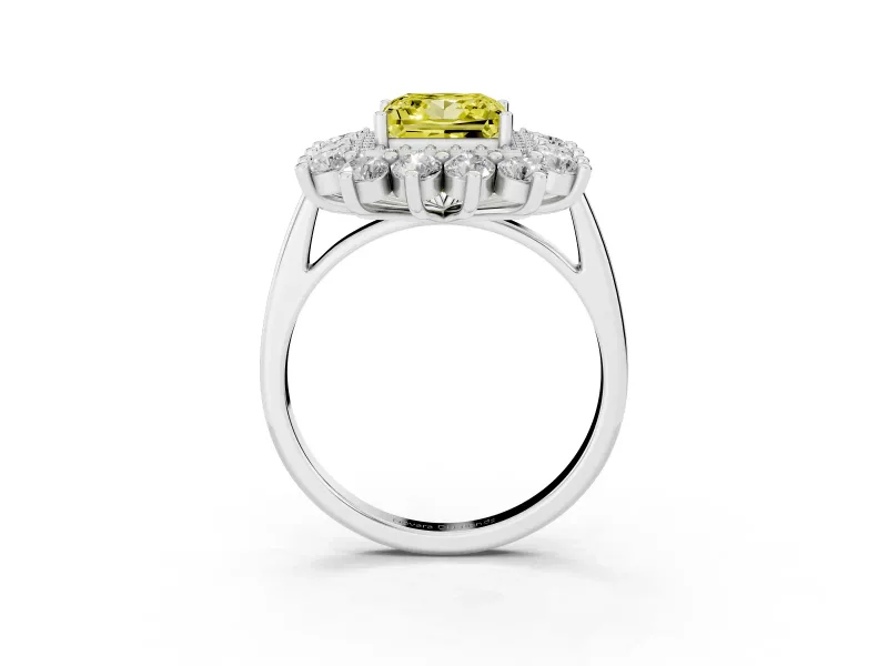 Princess Cut Floral Halo Engagement Ring Setting for a Fancy Yellow Lab-Grown Diamond | Plain Band | Sterling Silver