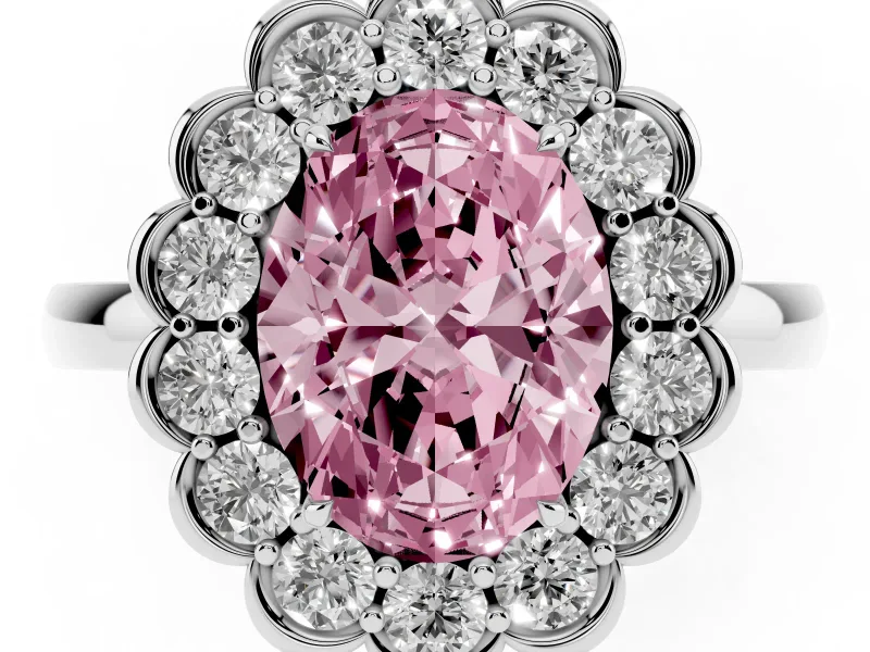Oval Scalloped Cluster Halo Engagement Ring Setting for a Fancy Pink Lab-Grown Diamond | Plain Band | Platinum