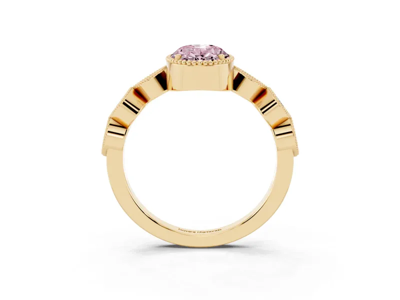 Oval Vintage Engagement Ring Setting for a Fancy Pink Lab-Grown Diamond | Yellow Gold