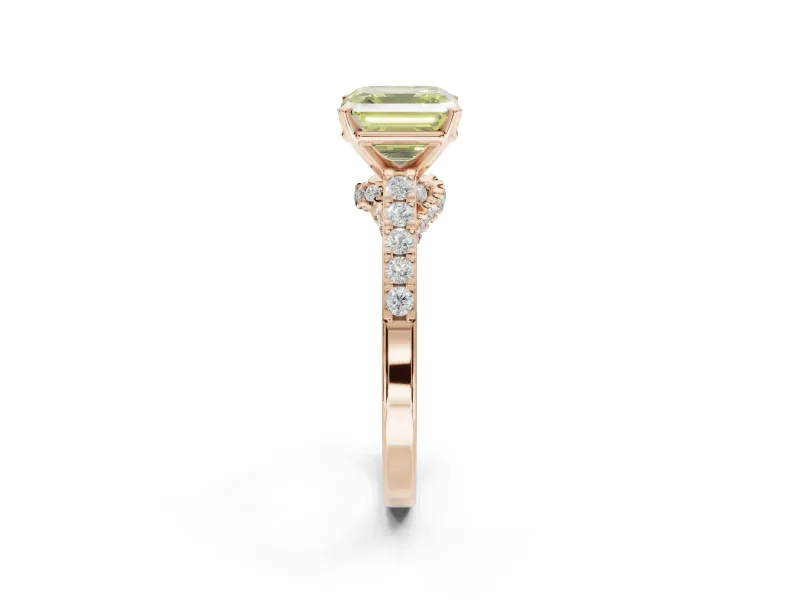 Asscher Cut Pavé Solitaire Engagement Ring Setting for a Fancy Yellow Lab-Grown Diamond | Crossover Gallery | Rose Gold