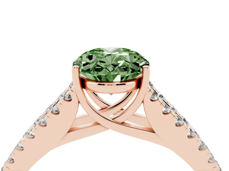 Oval Graduated Split Shank Engagement Ring Setting for a Fancy Green Lab-Grown Diamond | Rose Gold