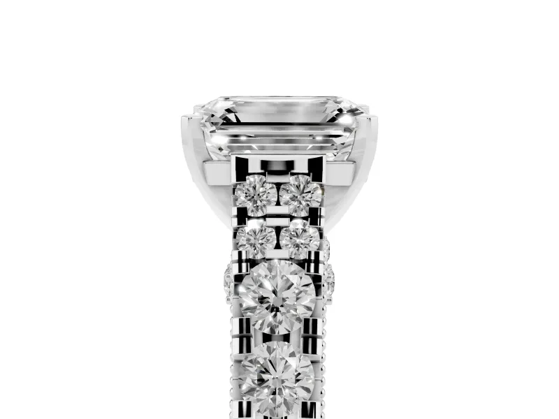Emerald Cut Graduated Cathedral Engagement Ring Setting | Side Stones | Sterling Silver