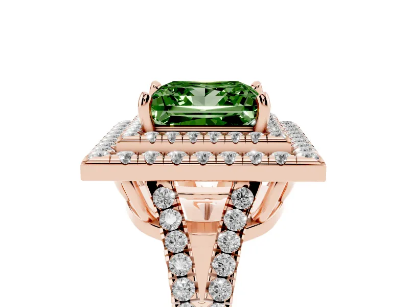 Princess Cut Halo Engagement Ring Setting for a Fancy Green Lab-Grown Diamond | Rose Gold - Design NV-24799