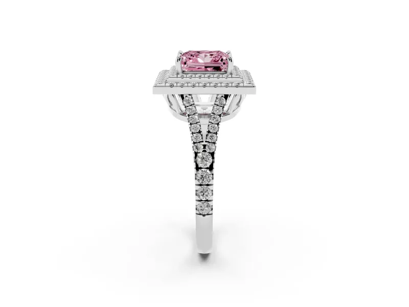 Princess Cut Halo Engagement Ring Setting for a Fancy Pink Lab-Grown Diamond | White Gold - Design NV-24799
