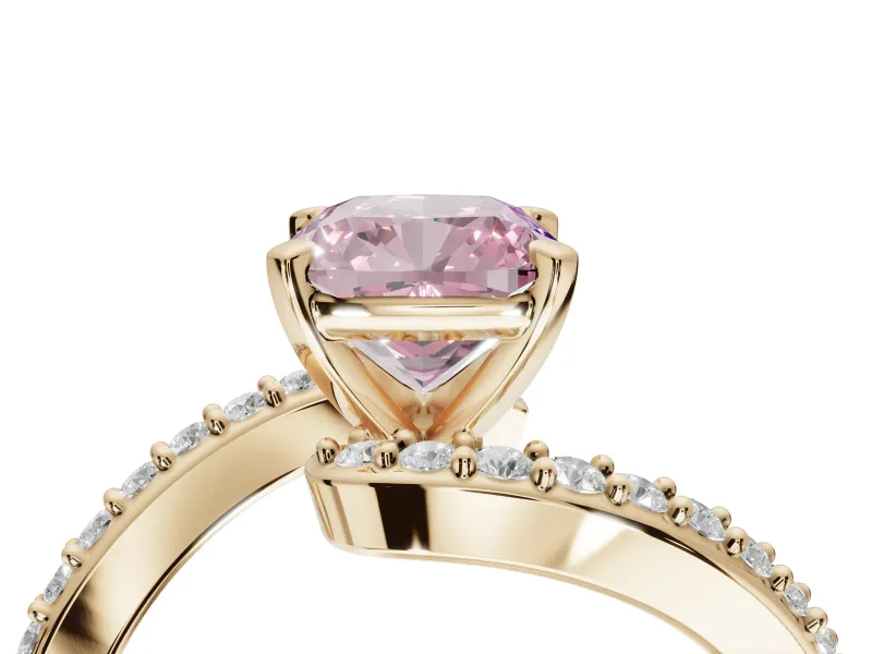 Cushion Cut Bypass Pavé Engagement Ring Setting for a Fancy Pink Lab-Grown Diamond | Yellow Gold