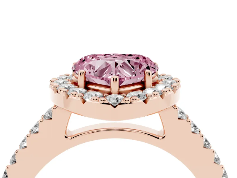 Heart-Shaped Halo Engagement Ring Setting for a Fancy Pink Lab-Grown Diamond | Single Row Pavé Band | Rose Gold