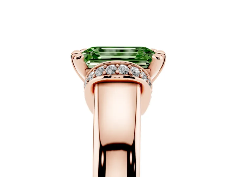Emerald Cut Pavé Collar Engagement Ring Setting for a Fancy Green Lab-Grown Diamond | Rose Gold