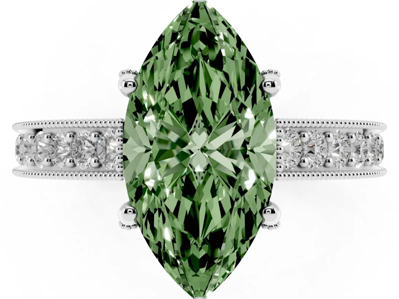 Marquise Vintage Hidden Halo Engagement Ring Setting for a Fancy Green Lab-Grown Diamond | Milgrain Pave Band | Platinum