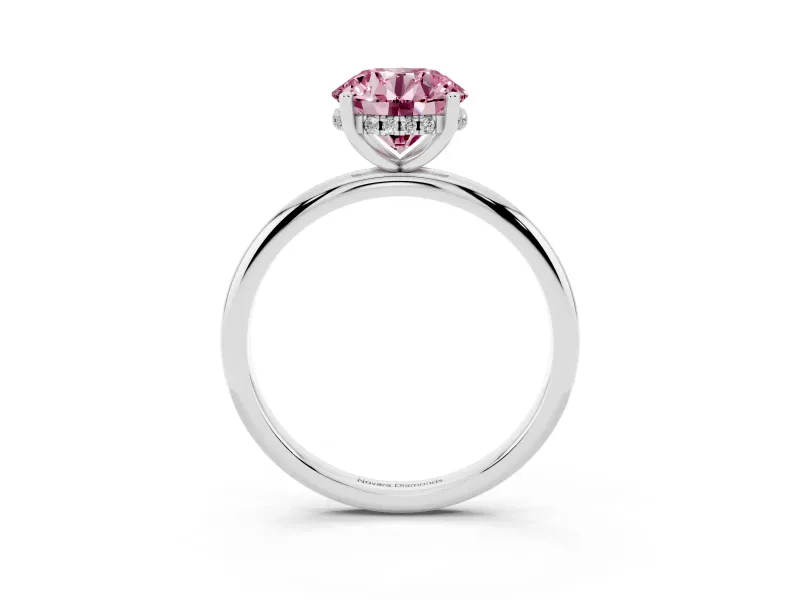Round Micro-Prong Hidden Halo Engagement Ring Setting for a Fancy Pink Lab-Grown Diamond | Plain Band | Sterling Silver