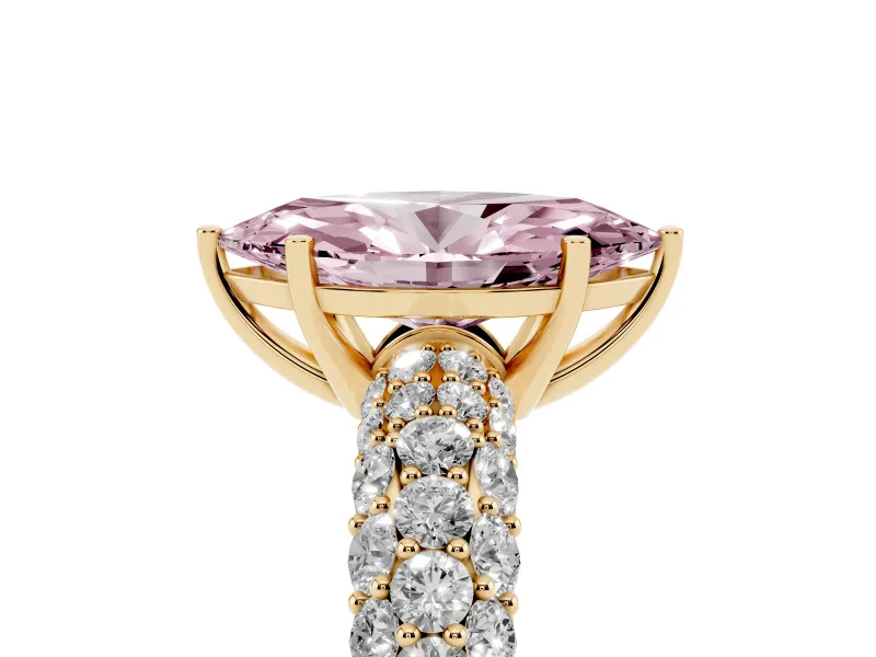 Marquise Multi Row Pave Engagement Ring Setting for a Fancy Pink Lab-Grown Diamond | Yellow Gold