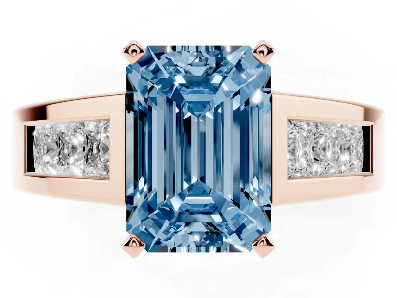 Emerald Cut Channel-Set Engagement Ring Setting for a Fancy Blue Lab-Grown Diamond | Rose Gold