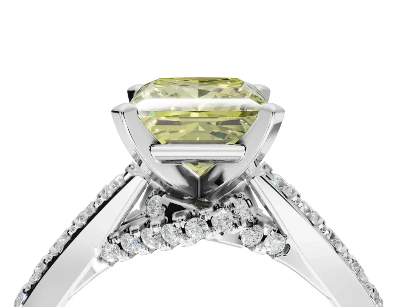 Princess Cut Pavé Solitaire Engagement Ring Setting for a Fancy Yellow Lab-Grown Diamond | Crossover Gallery | Platinum