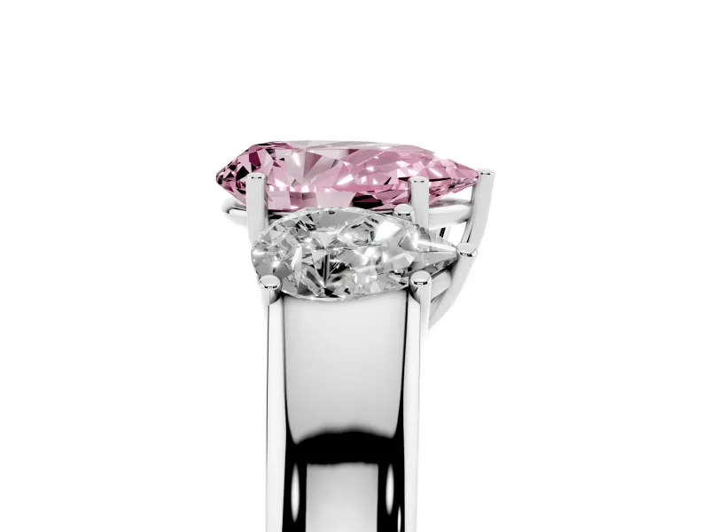 Pear-Shaped 3 Stone Engagement Ring Setting for a Fancy Pink Lab-Grown Diamond | White Gold