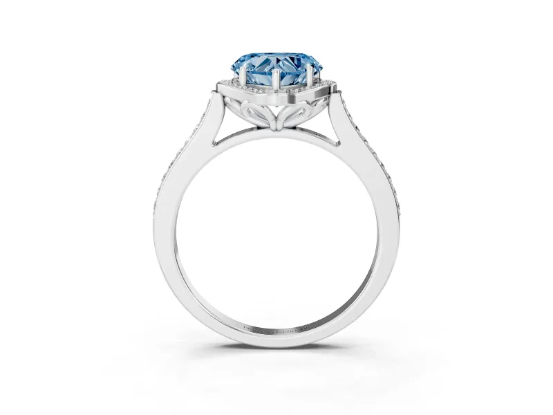 Heart-Shaped Halo Engagement Ring Setting for a Fancy Blue Lab-Grown Diamond | Petal Tips | Platinum