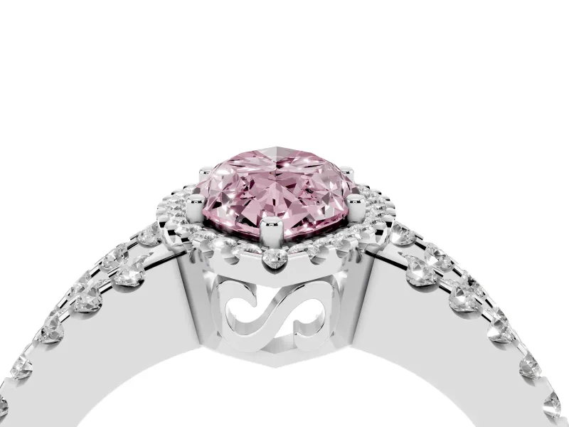 Fancy Pink Marquise Cut Diamond Halo Ring Set in White gold with Pavé Split Shank and Prong Setting