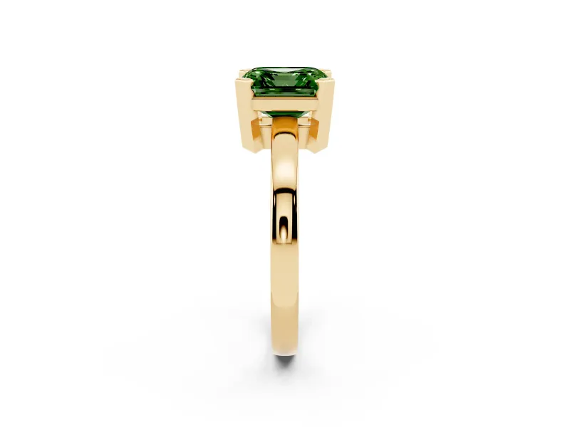 Fancy Green Asscher Cut Diamond Solitaire Ring Set in Yellow gold with Prong Head and Smooth Polished Band