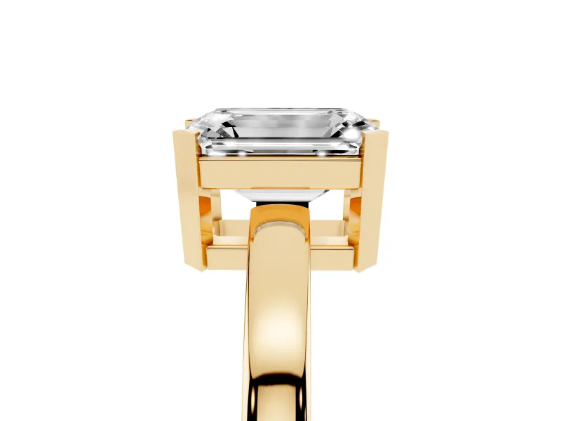Emerald Cut Solitaire Engagement Ring Setting | Flat Tab Prongs | Yellow Gold