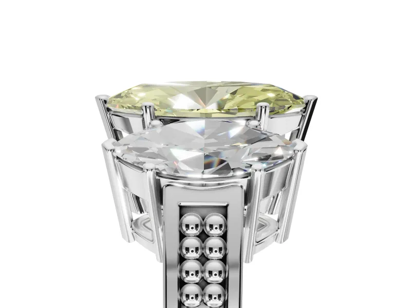 Marquise Three Stone Engagement Ring Setting for a Fancy Yellow Lab-Grown Diamond | Beaded Shoulders | Sterling Silver