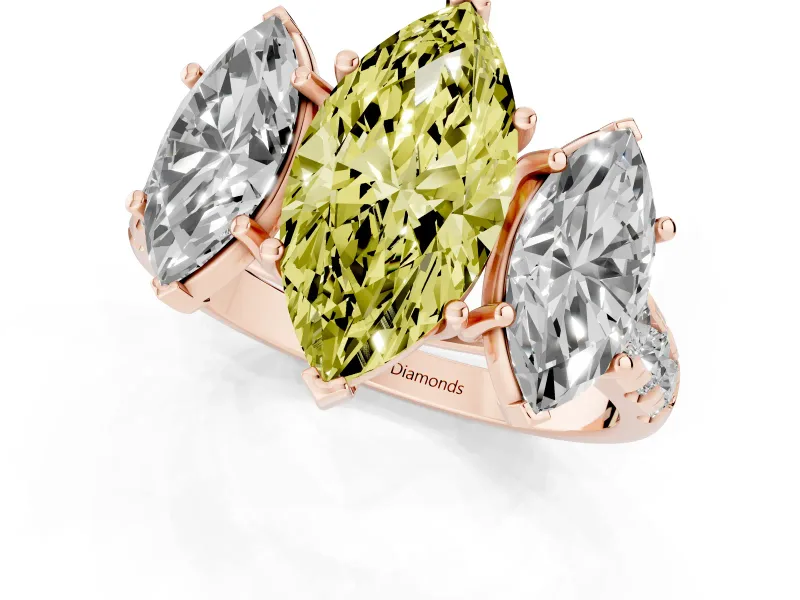 Marquise Three Stone Engagement Ring Setting for a Fancy Yellow Lab-Grown Diamond | Accented Shoulders | Rose Gold