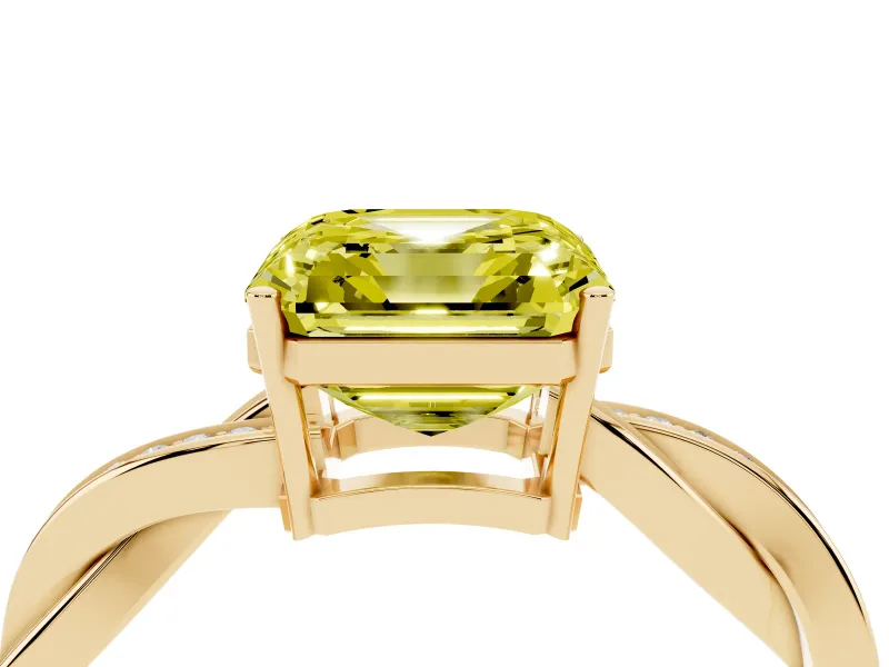 Asscher Cut Twisted Pavé Solitaire Engagement Ring Setting for a Fancy Yellow Lab-Grown Diamond | Yellow Gold