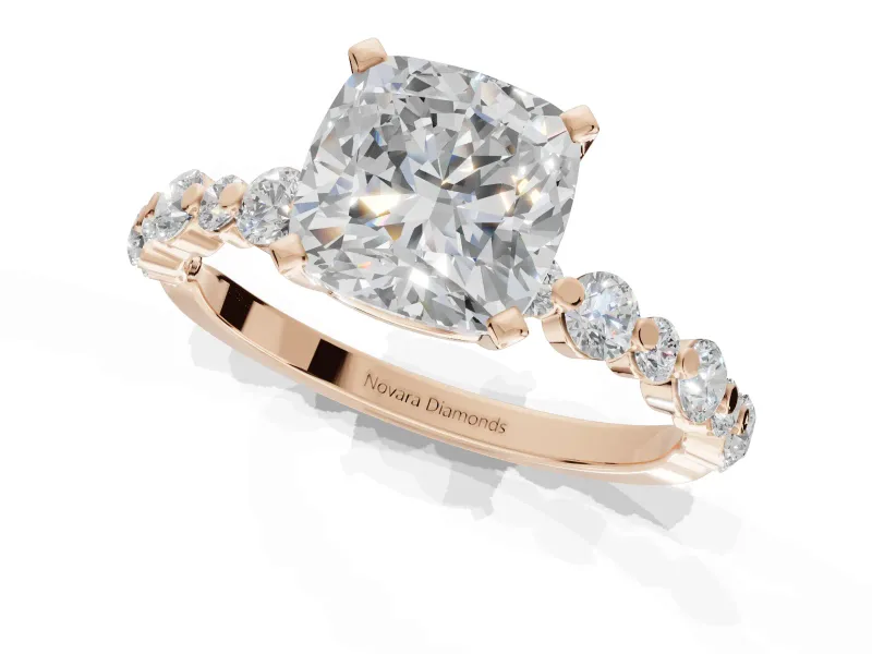 Cushion Cut Pavé Solitaire Engagement Ring Setting | Alternating Accents | Rose Gold