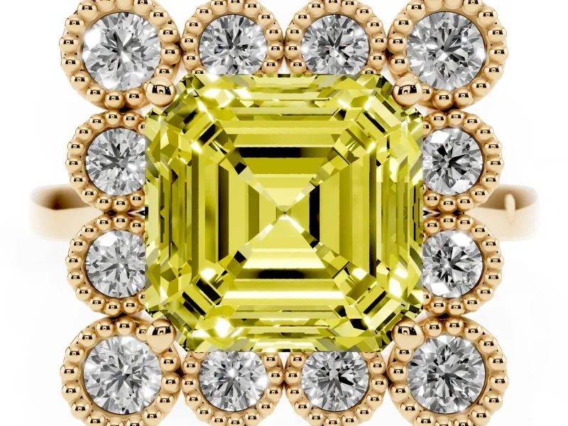 Asscher Cut Halo Engagement Ring Setting for a Fancy Yellow Lab-Grown Diamond | Yellow Gold - Design NV-24775