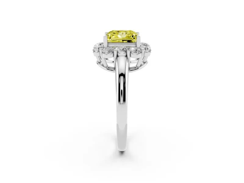 Princess Cut Graduated Milgrain Halo Engagement Ring Setting for a Fancy Yellow Lab-Grown Diamond | White Gold