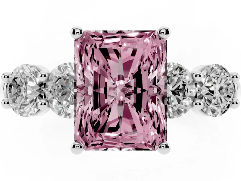 Radiant Cut Five Stone Engagement Ring Setting for a Fancy Pink Lab-Grown Diamond | Prong Set Side Stones | White Gold