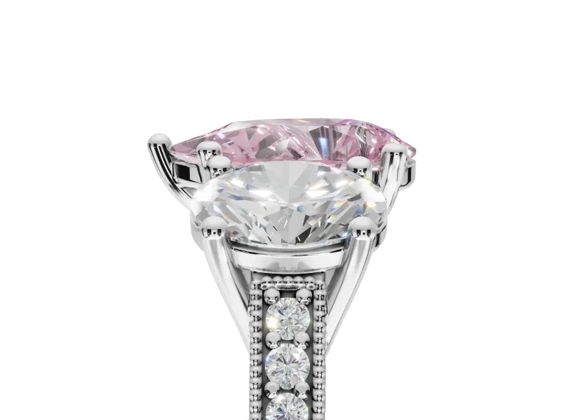 Pear-Shaped Vintage Three Stone Engagement Ring Setting for a Fancy Pink Lab-Grown Diamond | Sterling Silver