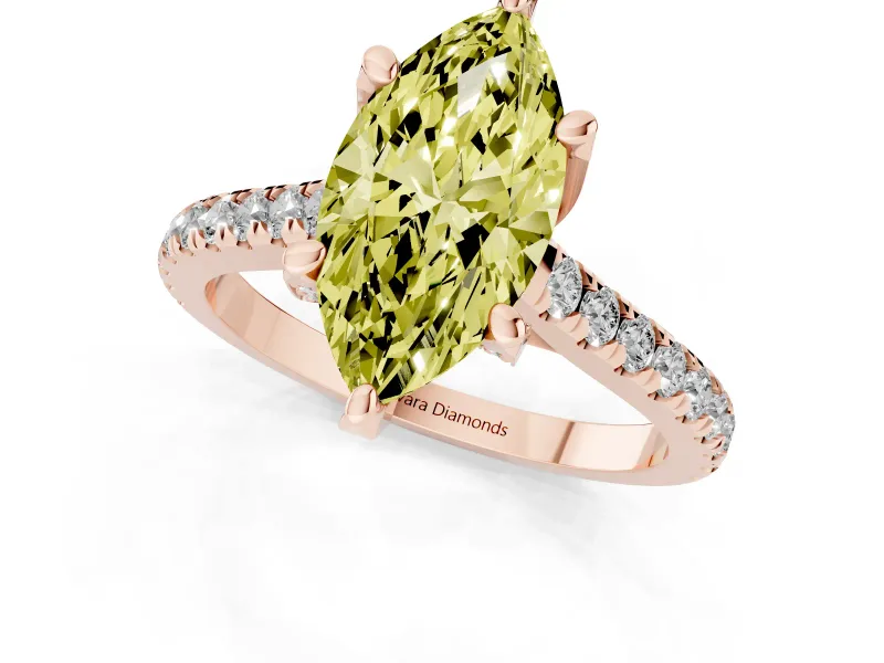 Marquise Hidden Halo Pave Engagement Ring Setting for a Fancy Yellow Lab-Grown Diamond | Claw Prongs | Rose Gold