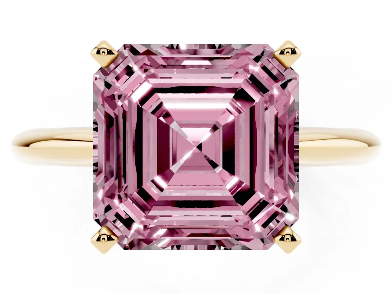 Asscher Cut Engagement Ring Setting for a Fancy Pink Lab-Grown Diamond | Yellow Gold