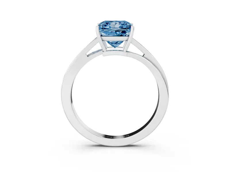 Fancy Blue Princess Cut Diamond Solitaire Twist Band Ring Set in Platinum with Prong Setting