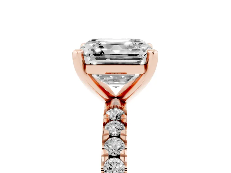 Asscher Cut Diamond Pavé Band Solitaire Set in Rose gold with Prong Setting
