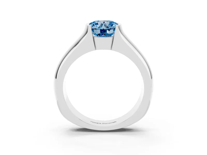 Round Half Bezel Solitaire Engagement Ring Setting for a Fancy Blue Lab-Grown Diamond | Wide Band | Sterling Silver