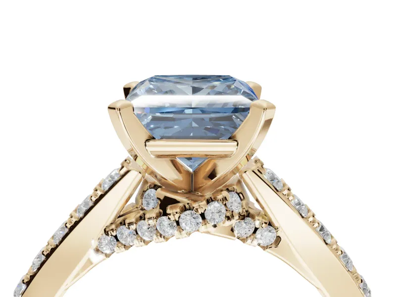 Princess Cut Pavé Solitaire Engagement Ring Setting for a Fancy Blue Lab-Grown Diamond | Crossover Gallery | Yellow Gold