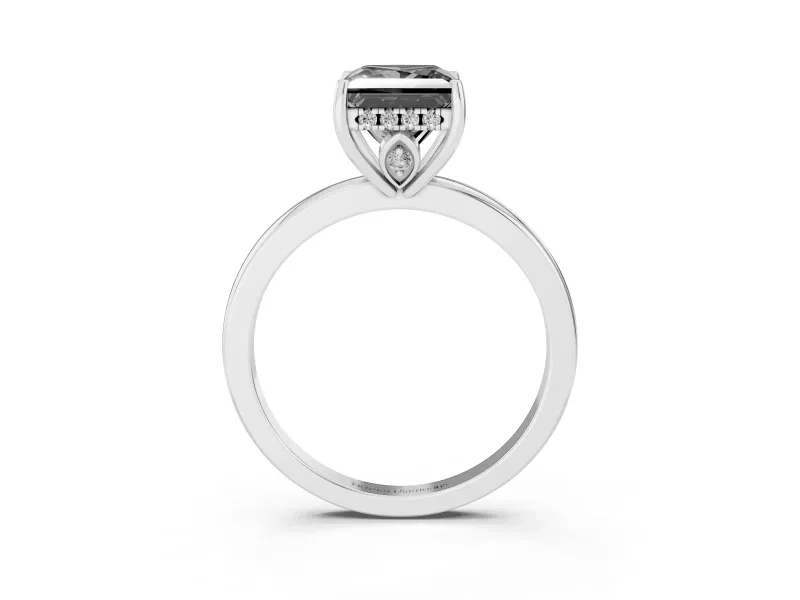 Princess Cut Hidden Halo Engagement Ring Setting for a Black Center | Thin Band | White Gold