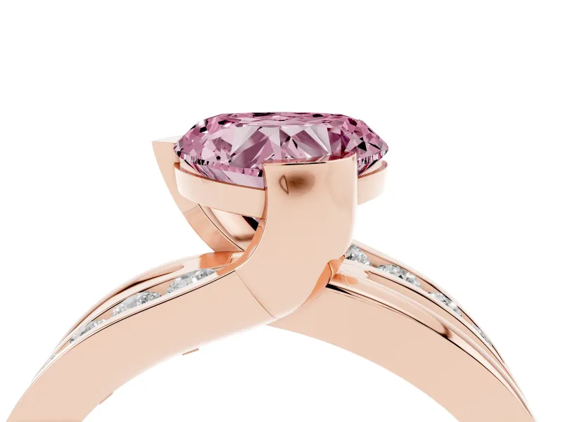 Heart-Shaped Graduated Bypass Engagement Ring Setting for a Fancy Pink Lab-Grown Diamond | Rose Gold