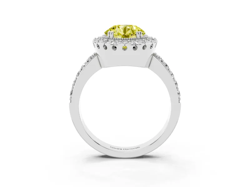 Round Milgrain Halo Engagement Ring Setting for a Fancy Yellow Lab-Grown Diamond | Pavé Shoulders | Sterling Silver