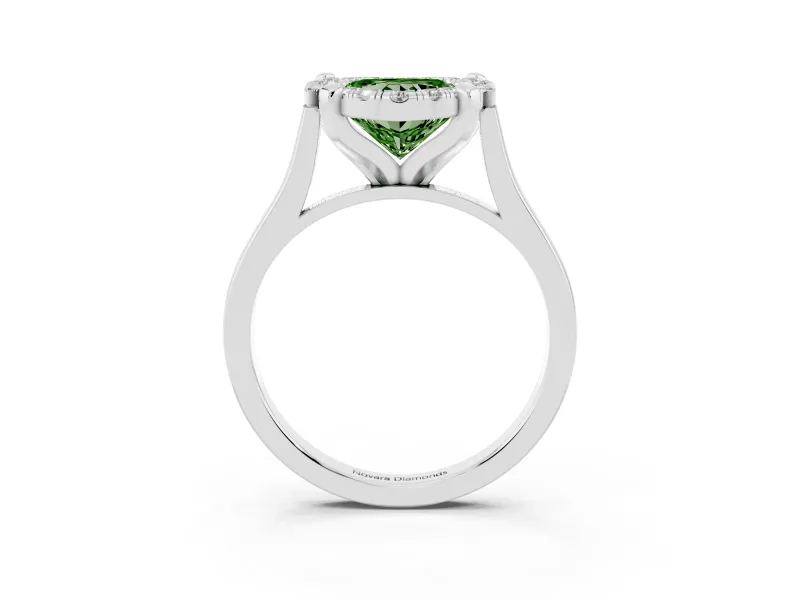 Heart-Shaped Claw Corner Halo Engagement Ring Setting for a Fancy Green Lab-Grown Diamond | Plain Band | Sterling Silver