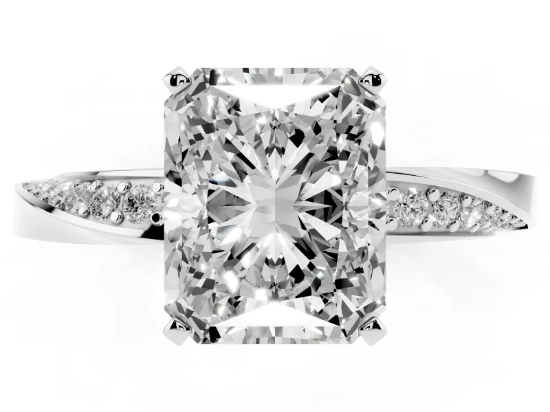 Radiant Cut Twisted Pave Engagement Ring Setting | Ribbon Band | White Gold