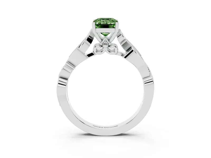 Emerald Cut Vine Engagement Ring Setting for a Fancy Green Lab-Grown Diamond | Platinum
