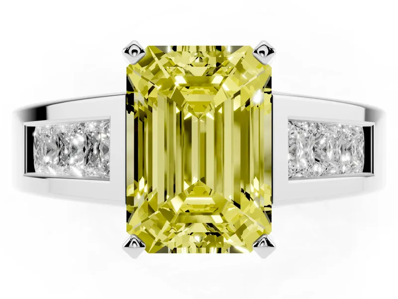Emerald Cut Channel-Set Engagement Ring Setting for a Fancy Yellow Lab-Grown Diamond | Platinum