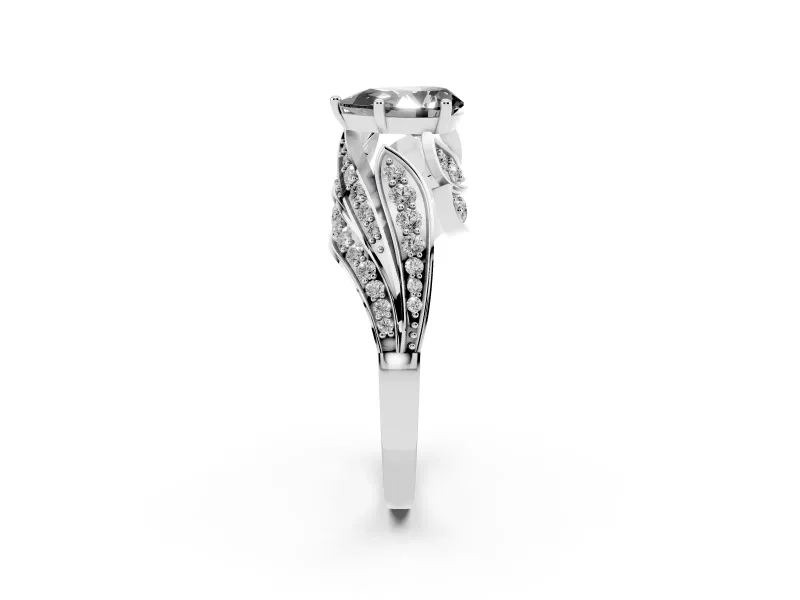 Fancy Black Pear Cut Diamond Solitaire Ring Set in Silver with Layered Twist Pavé Band