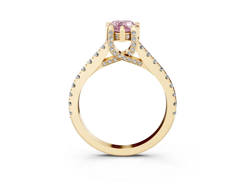 Pear-Shaped Hidden Halo Pave Engagement Ring Setting for a Fancy Pink Lab-Grown Diamond | Claw Prongs | Yellow Gold