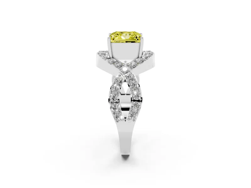 Fancy Yellow Princess Cut Diamond Solitaire Twist Band Pavé Engagement Ring Set in Silver