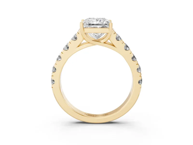 Princess Cut Cut-Down Side Stone Engagement Ring Setting | Scalloped Shoulders | Yellow Gold