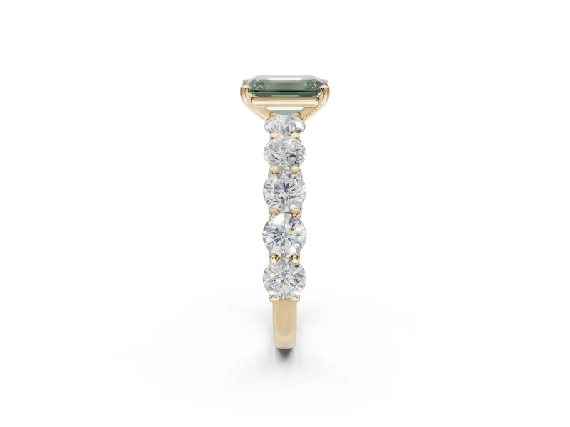 Emerald Cut Engagement Ring Setting for a Fancy Green Lab-Grown Diamond | Yellow Gold - Design NV-24455
