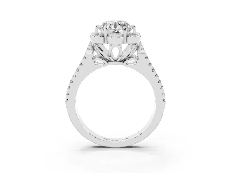 Round Petal Frame Floral Halo Engagement Ring Setting | Pavé Split Shank | Sterling Silver