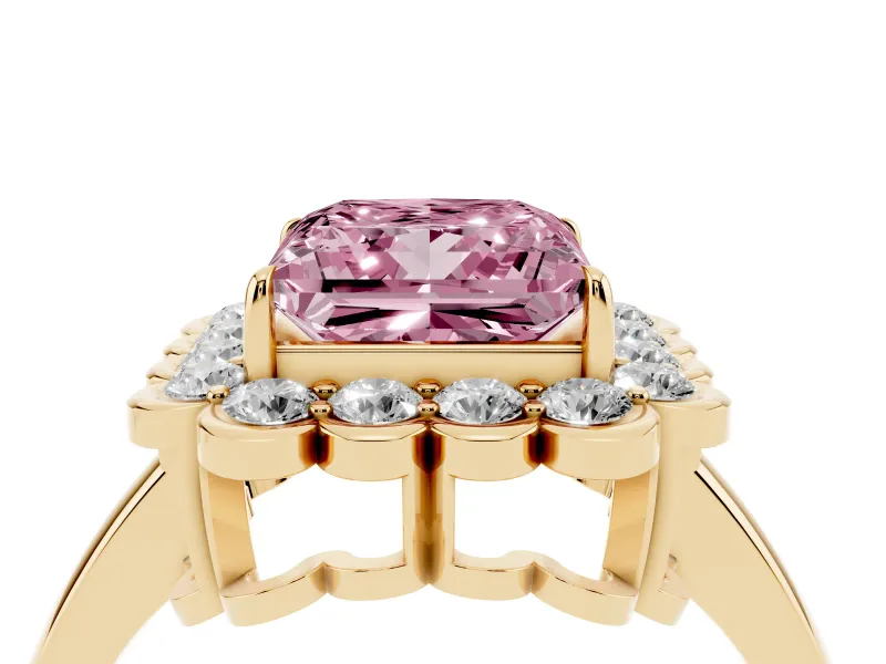 Princess Cut Halo Engagement Ring Setting for a Fancy Pink Lab-Grown Diamond | Yellow Gold - Design NV-24719
