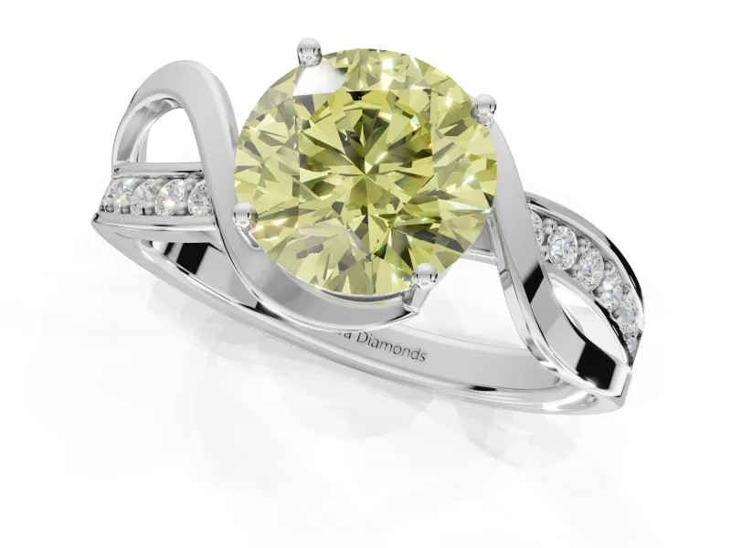 Round Bypass Solitaire Engagement Ring Setting for a Fancy Yellow Lab-Grown Diamond | Pavé and Plain Strands | Platinum